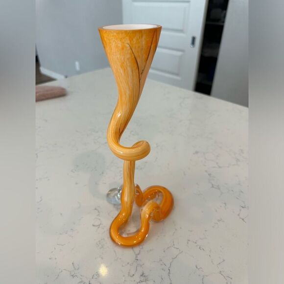 Vintage MCM Art Glass Vase or Candle Holder‎ Hand Blown 10" Retro Made in Poland - Picture 10 of 13